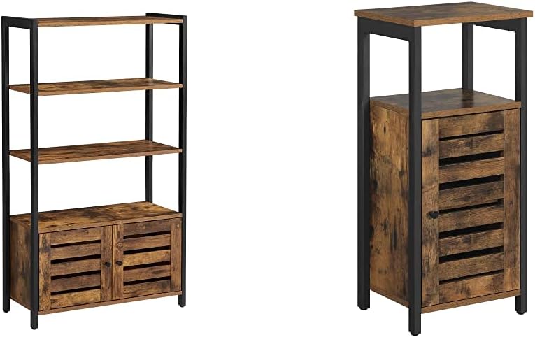 Rustic Brown Bookshelf and Storage Cabinet with 3 Shelves X5108