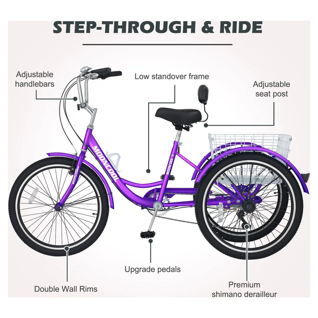 20'' 24 3 Wheel 7 Speed Adult Tricycles with Big Basket F562139