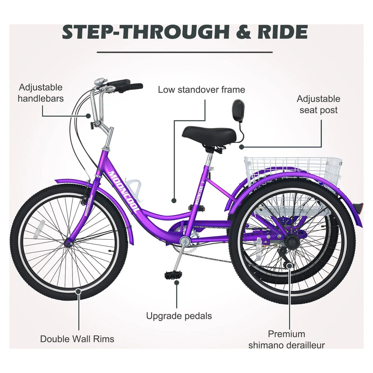 20'' 24 3 Wheel 7 Speed Adult Tricycles with Big Basket F562139