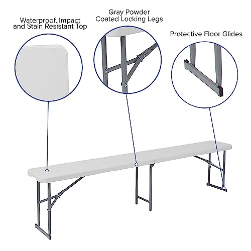 Bi-Fold Granite White Plastic Bench with Carrying Handle J74363