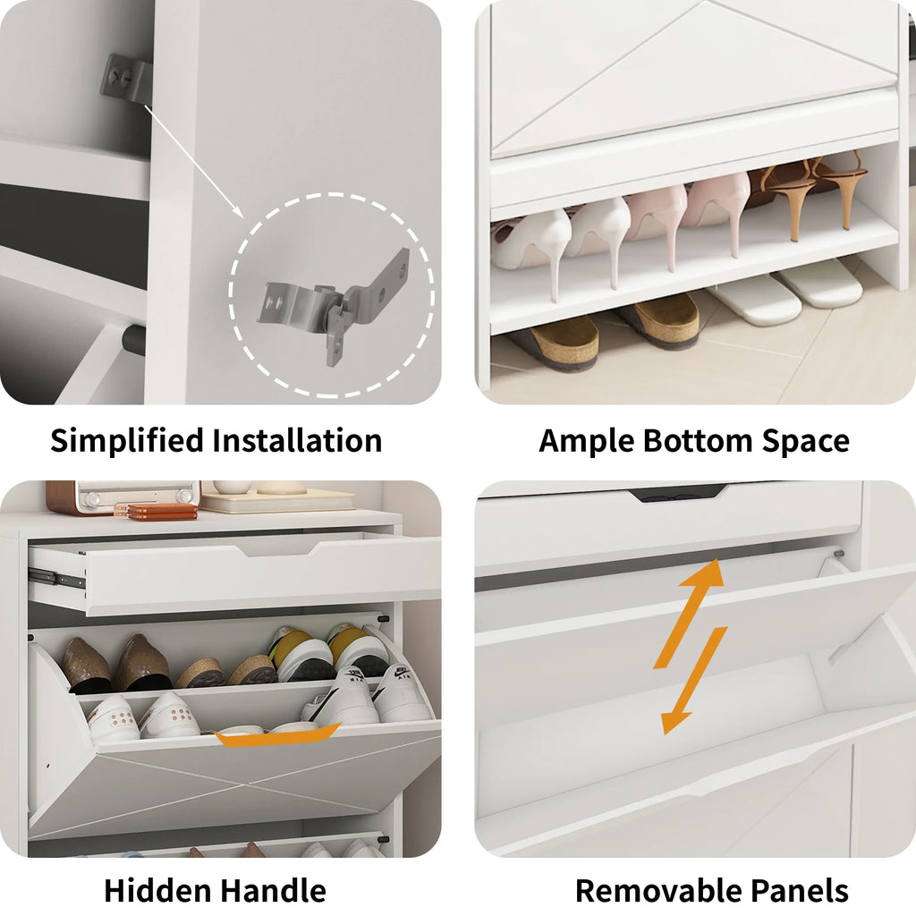 White 3 Flip Drawer Shoe Cabinet M59287