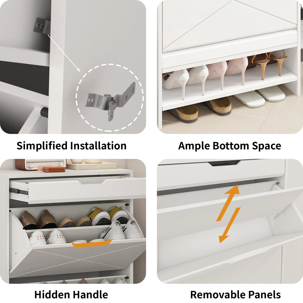 White 3 Flip Drawer Shoe Cabinet M59287