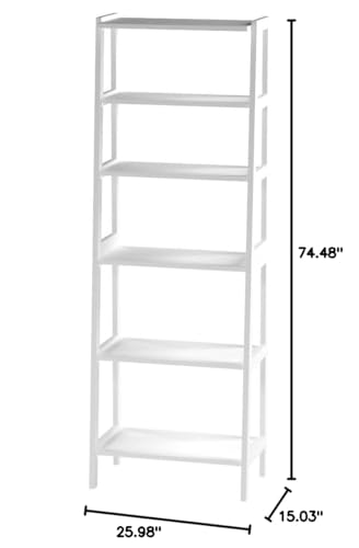 White 5 Shelf Rubberwood Ladder Bookshelf C307827