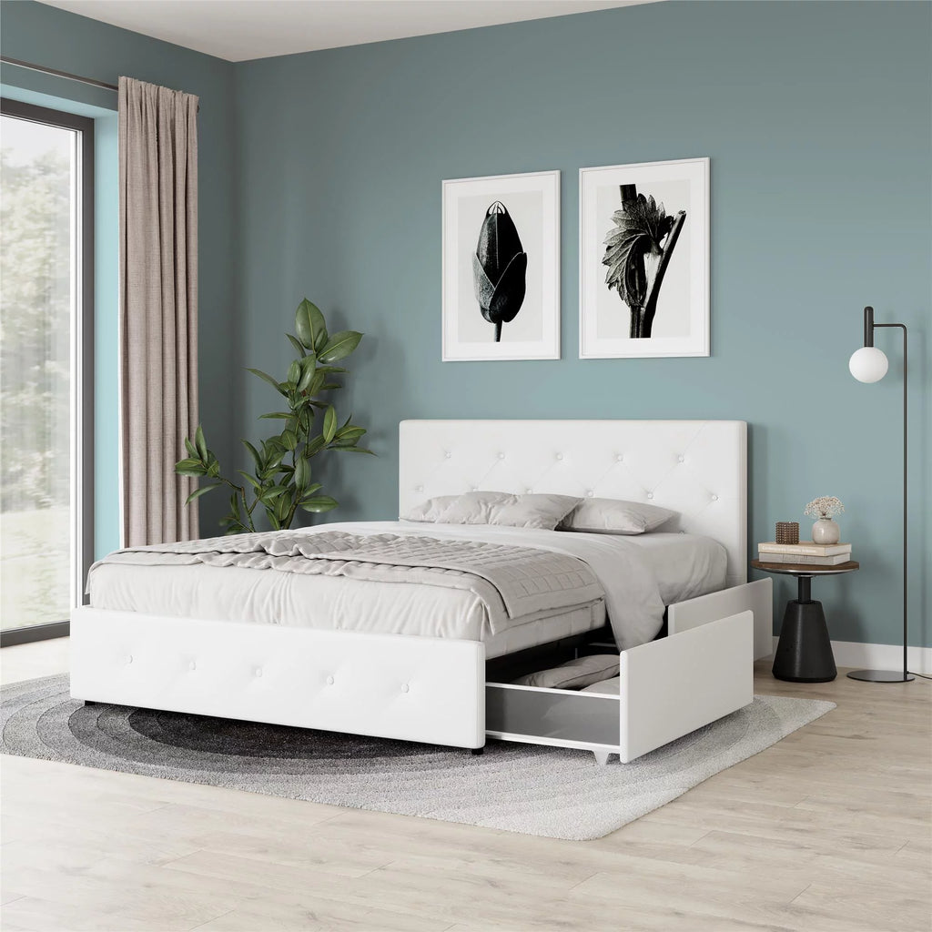 Black Faux Leather Queen Upholstered Storage Bed W69905