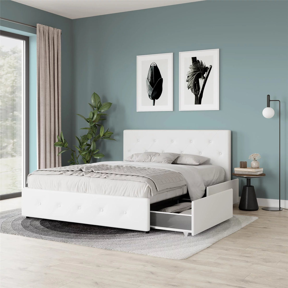 Black Faux Leather Queen Upholstered Storage Bed W69905
