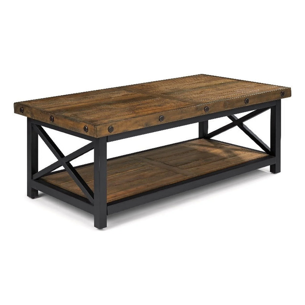 Brown Rectangular Coffee Table with Metal Frame L45859