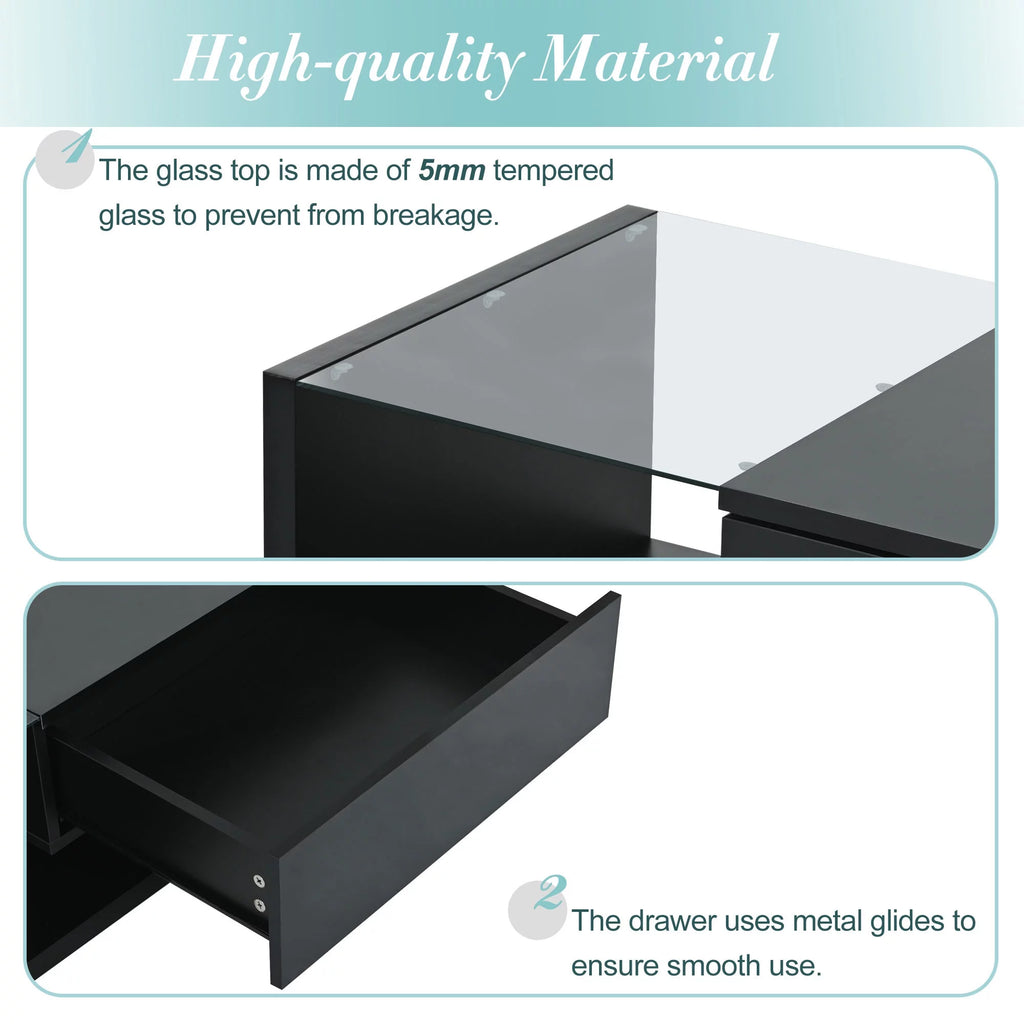 39.3" Black 2-Tier Coffee Table with Tempered Glass A942925