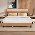 Full Size Upholstered Platform Bed Frame with Rattan Headboard K72576