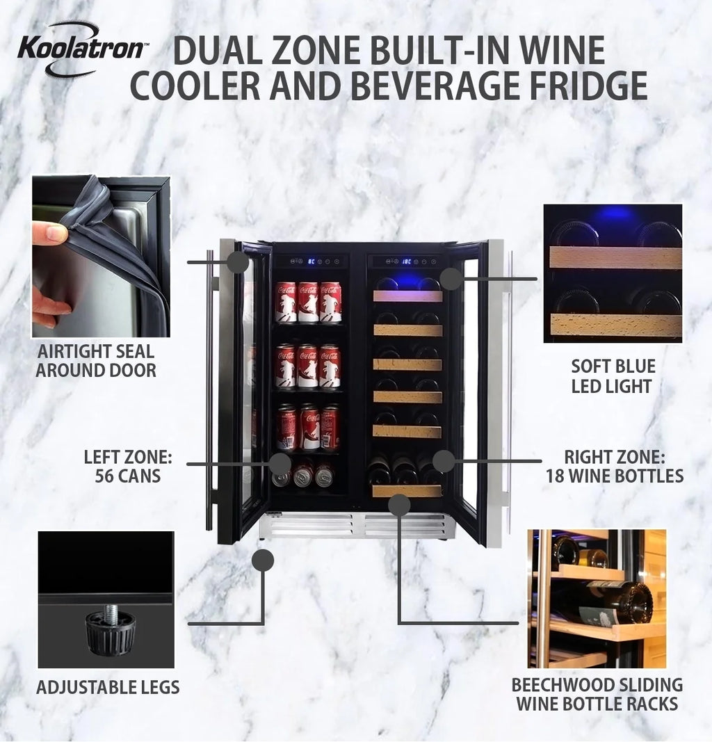 18 Bottles and 56 Cans 24 Inch Dual Zone Wine Cooler and Beverage Fridge S7116