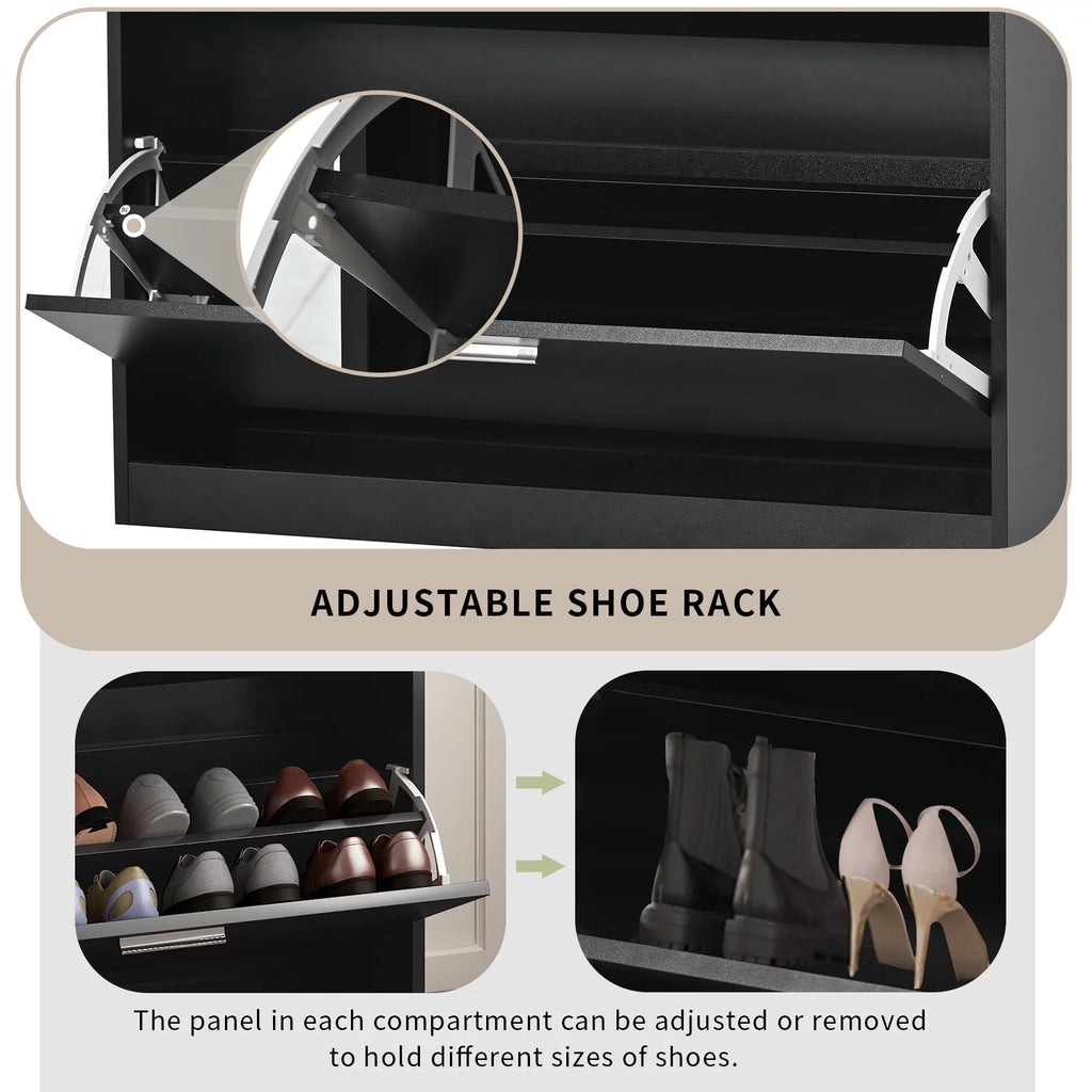 Black Slim Entryway Organizer with 2 Flip Drawers N8701
