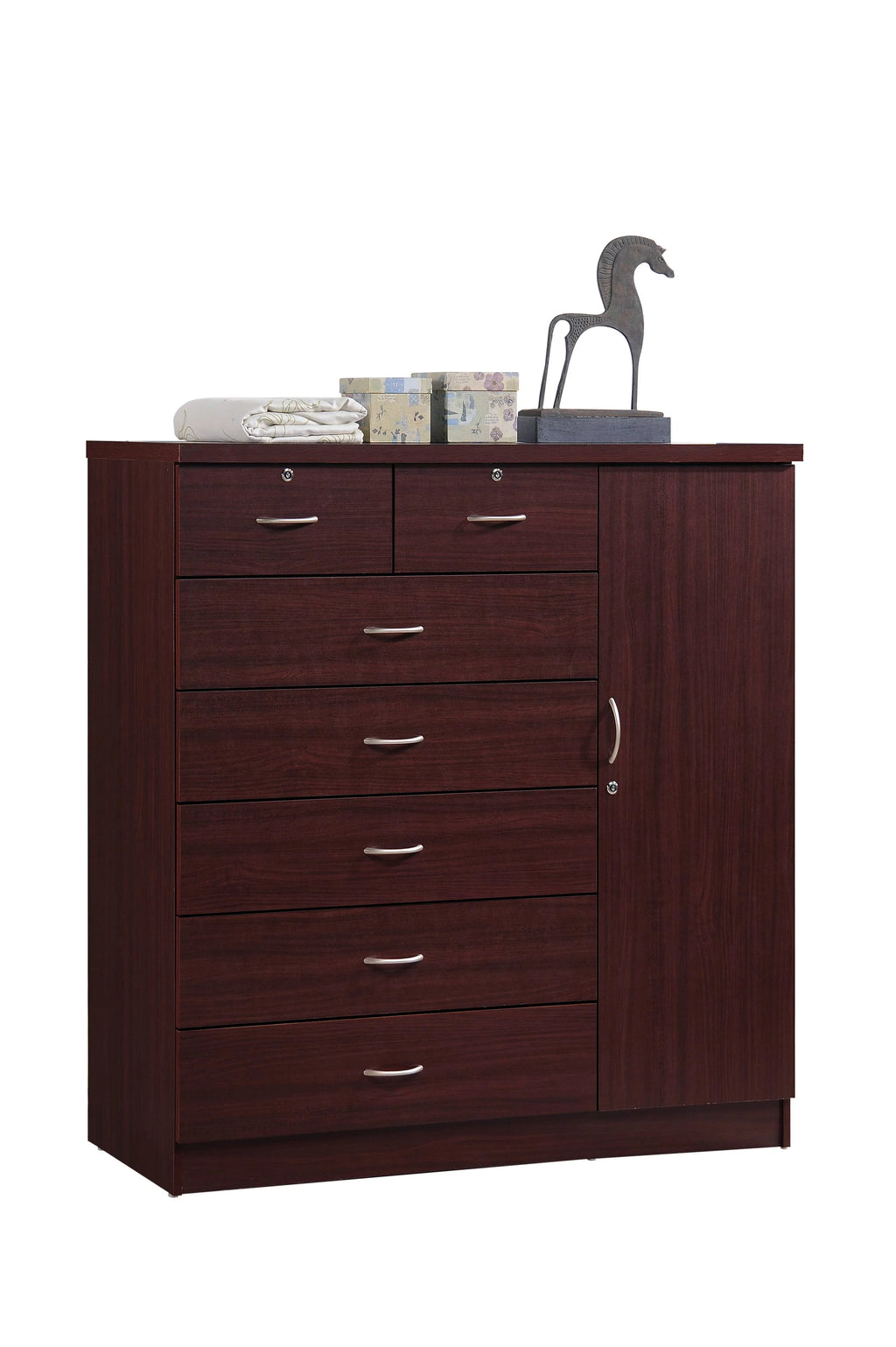 7 Drawer Dresser with Side Cabinet and 3 Shelves, Chocolate A824847