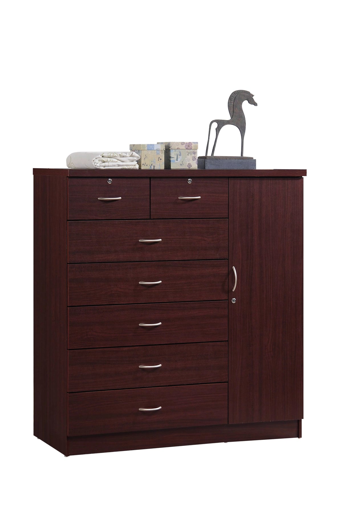 7 Drawer Dresser with Side Cabinet and 3 Shelves, Chocolate A824847