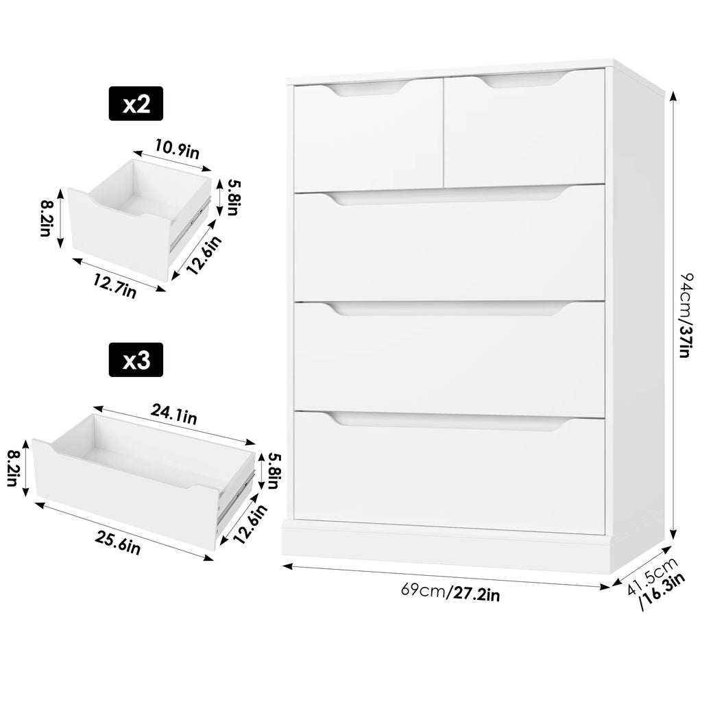 White 5 Drawer Wood Dresser C961814