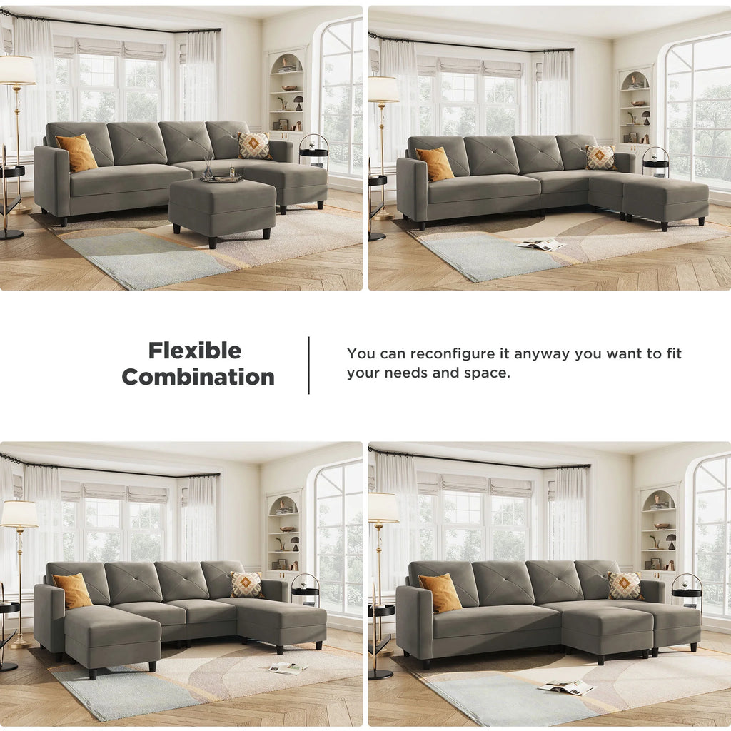 Velvet Sectional Sofa Couch Set with Chaise W62498