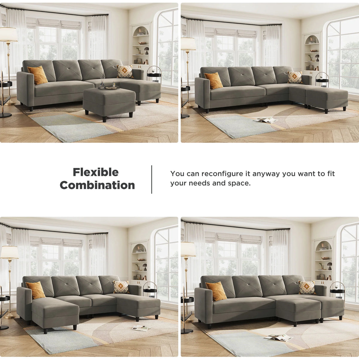 Velvet Sectional Sofa Couch Set with Chaise W62498