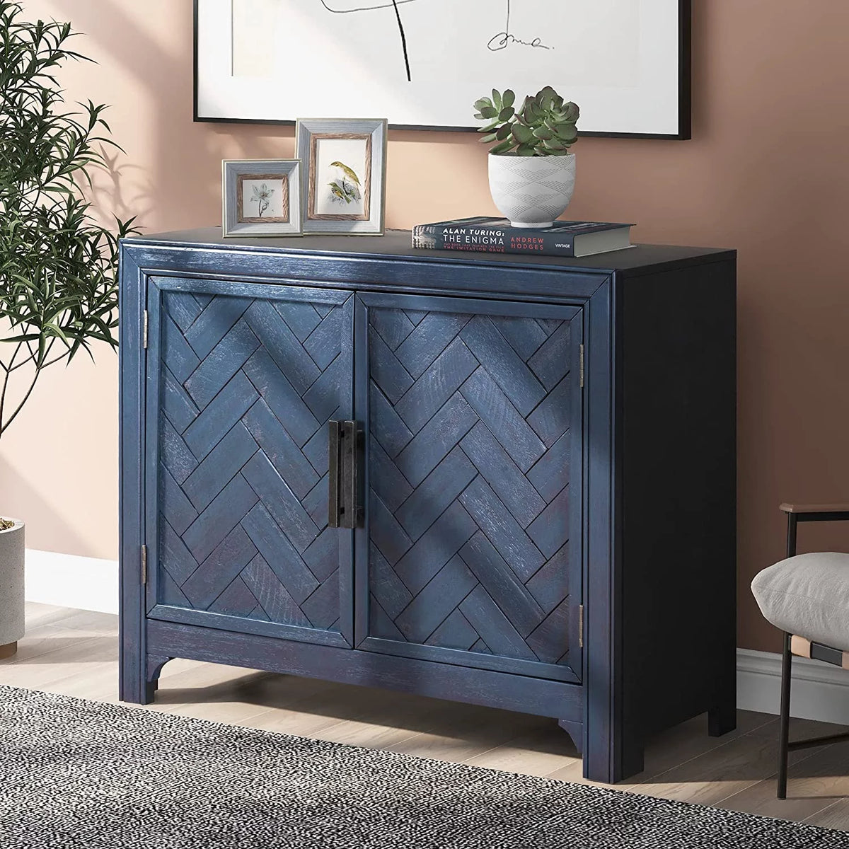 Wood Storage Cabinet Console Table 2-Door 2-Shelf F27516