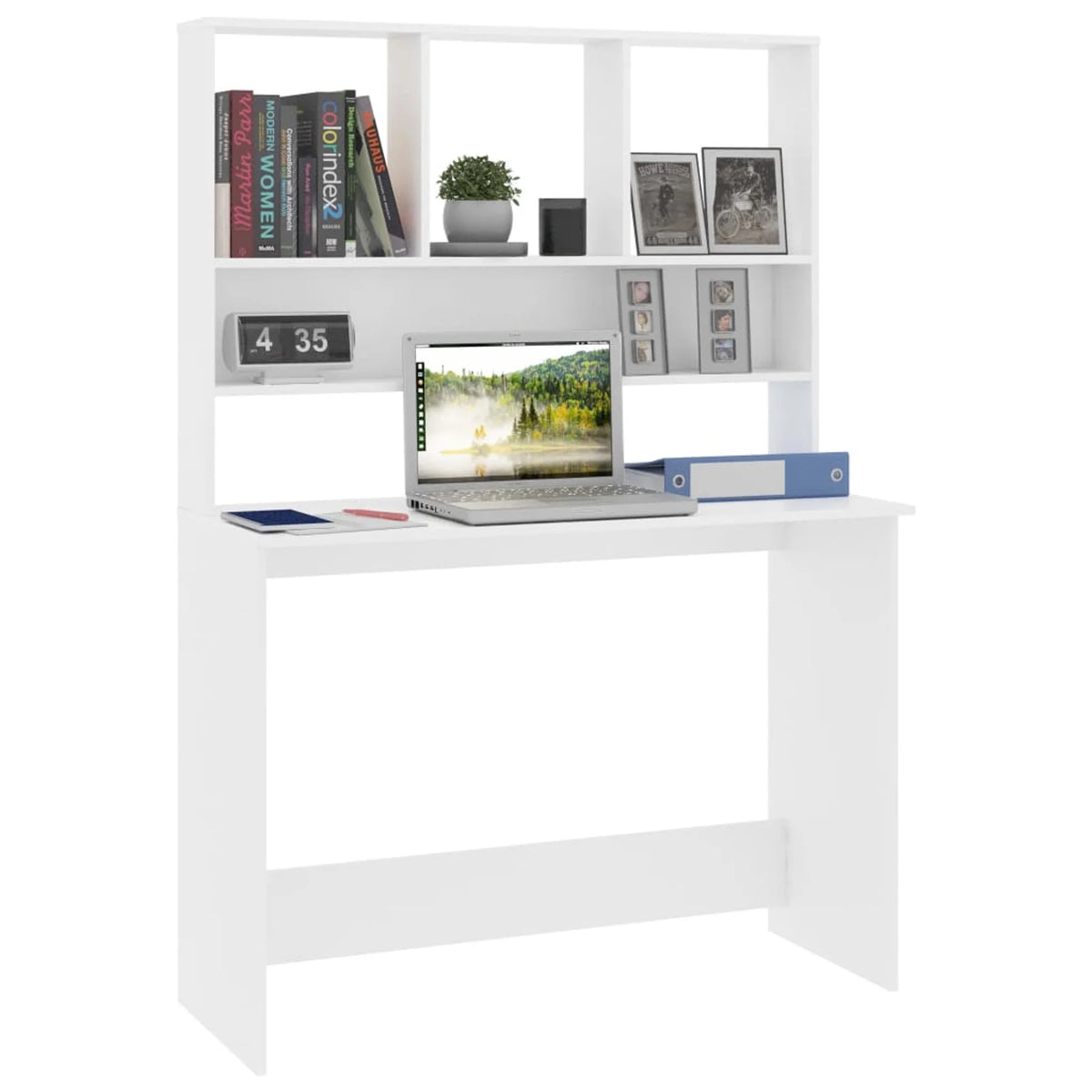 White Engineered Wood Desk with Shelves G4875