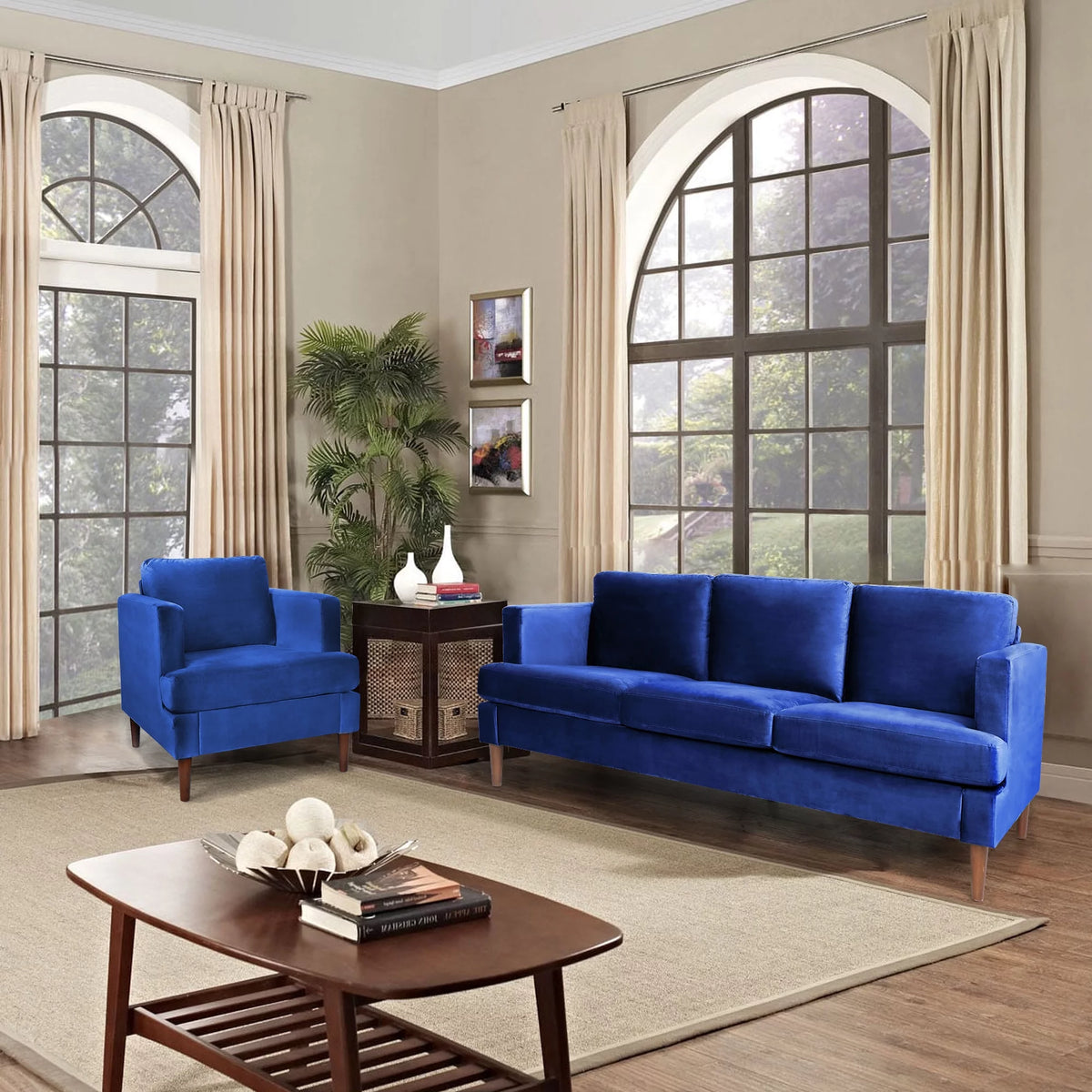 Blue Velvet 2 Piece Sofa Set F2128