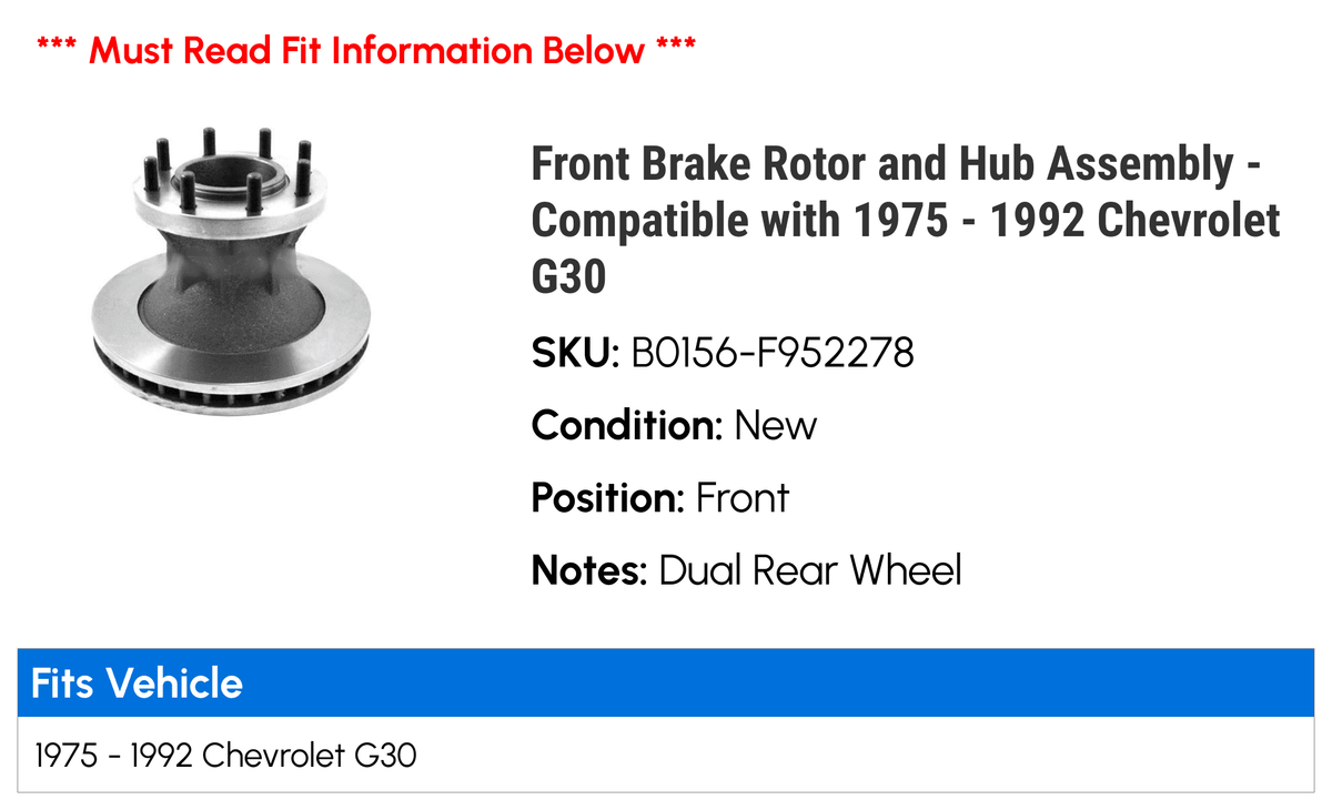 Front Brake Rotor and Hub Assembly Y578