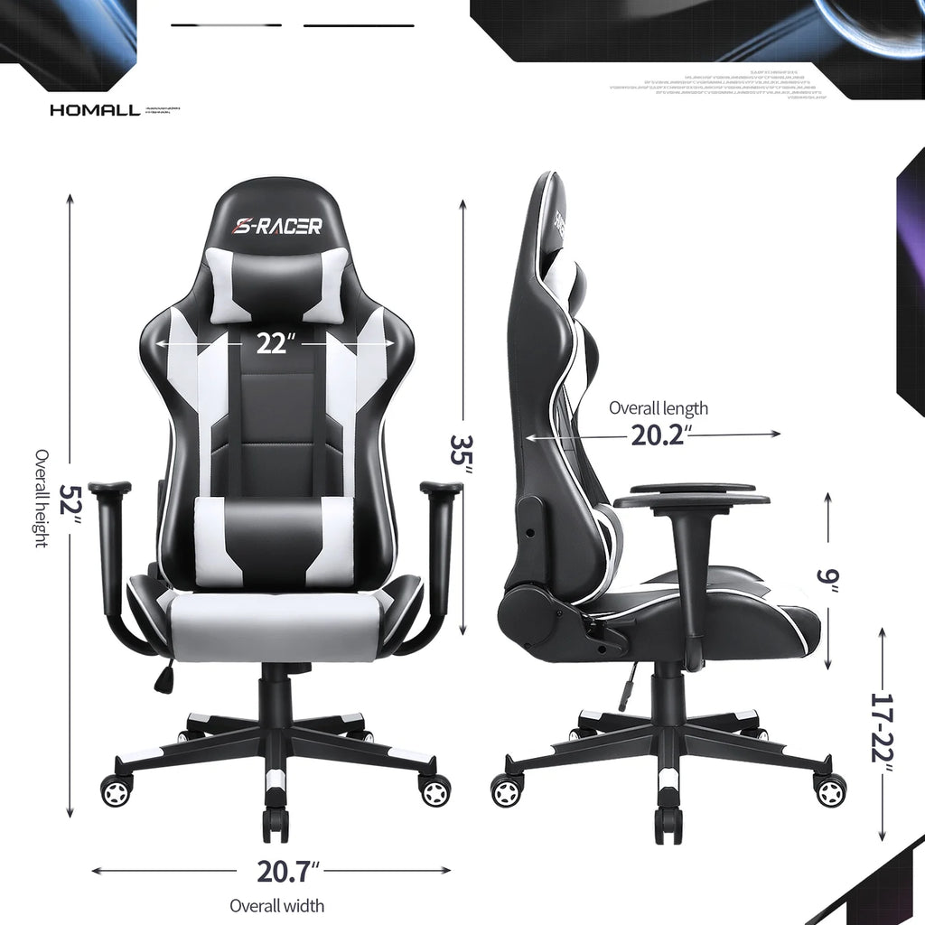 White Ergonomic Leather Gaming Chair with Headrest and Lumbar Support I587