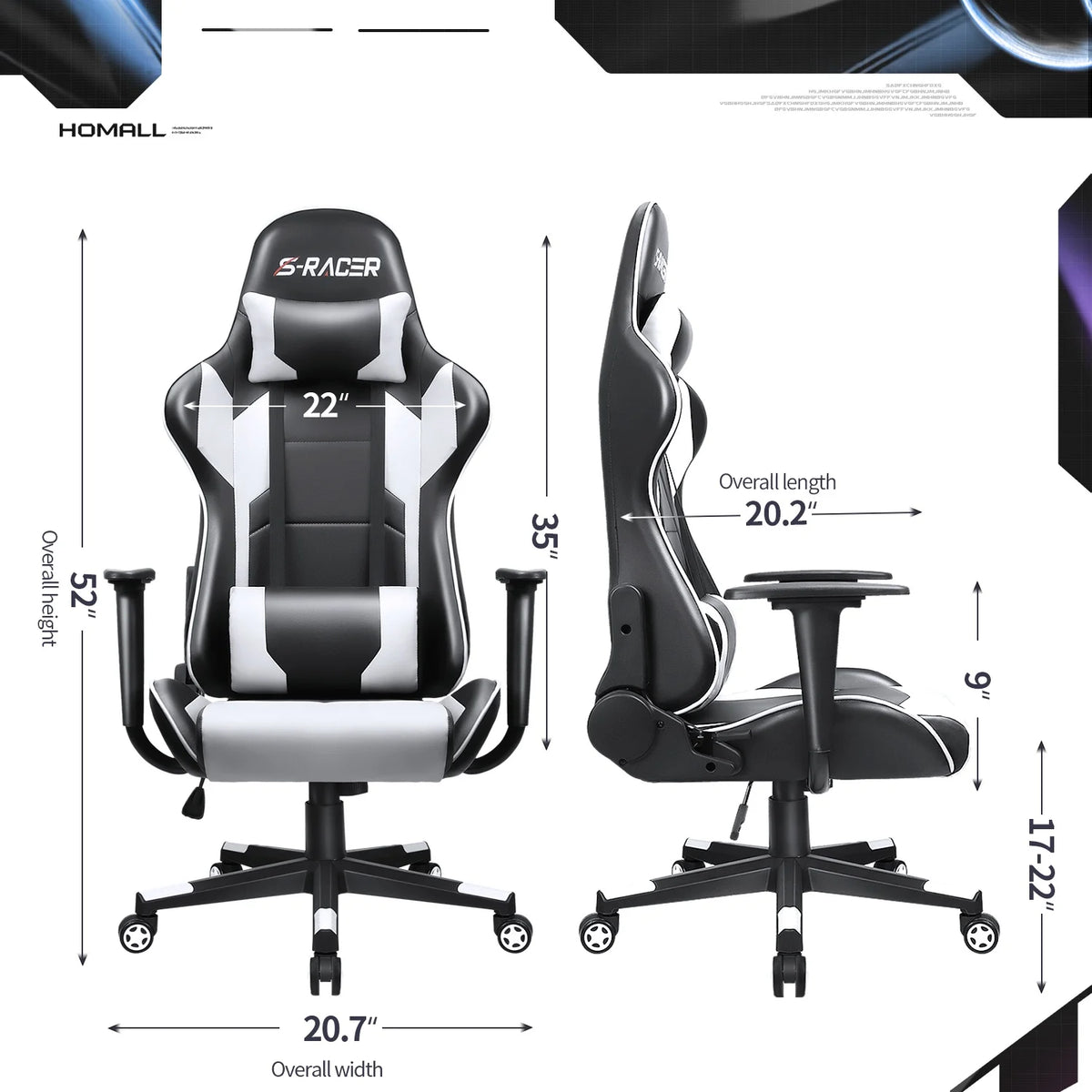 White Ergonomic Leather Gaming Chair with Headrest and Lumbar Support I587
