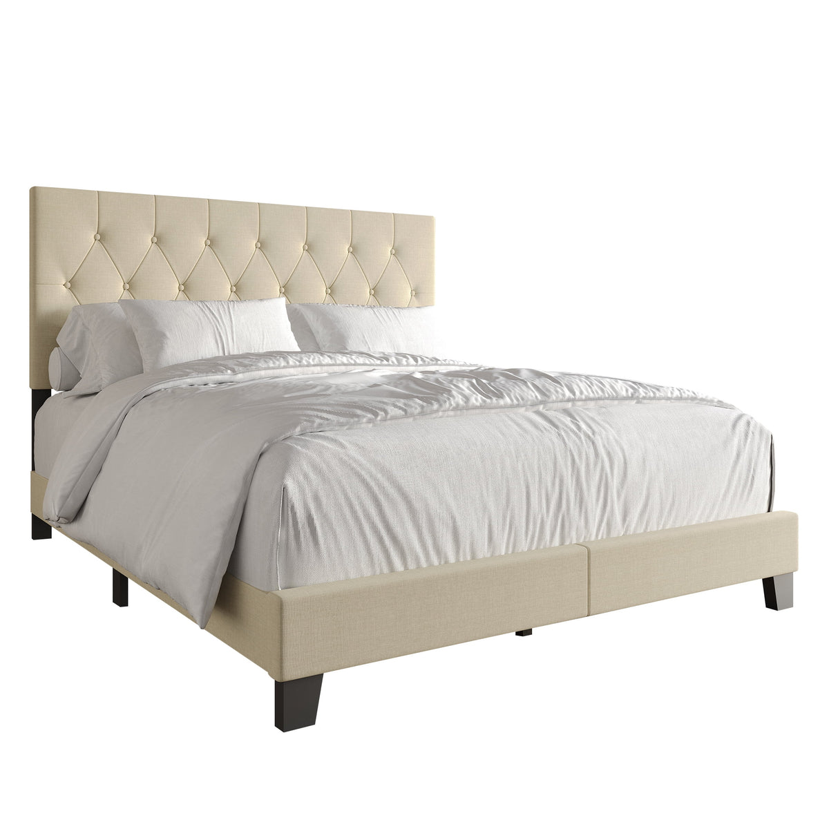 Beige Linen Upholstered Full Bed Y743