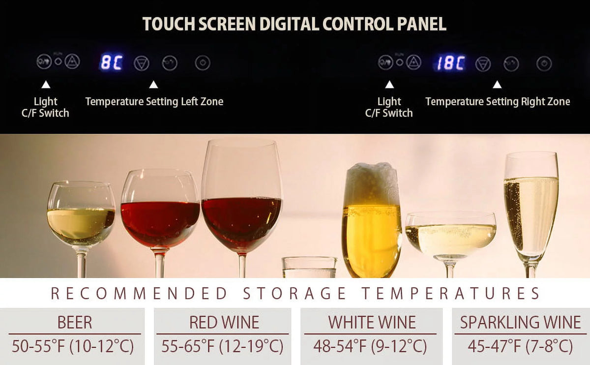 18 Bottles and 56 Cans 24 Inch Dual Zone Wine Cooler and Beverage Fridge S7116