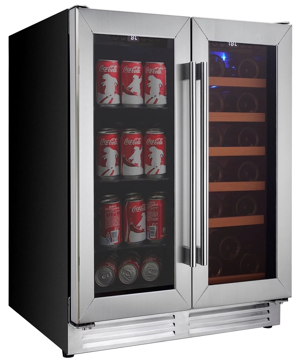 18 Bottles and 56 Cans 24 Inch Dual Zone Wine Cooler and Beverage Fridge S7116