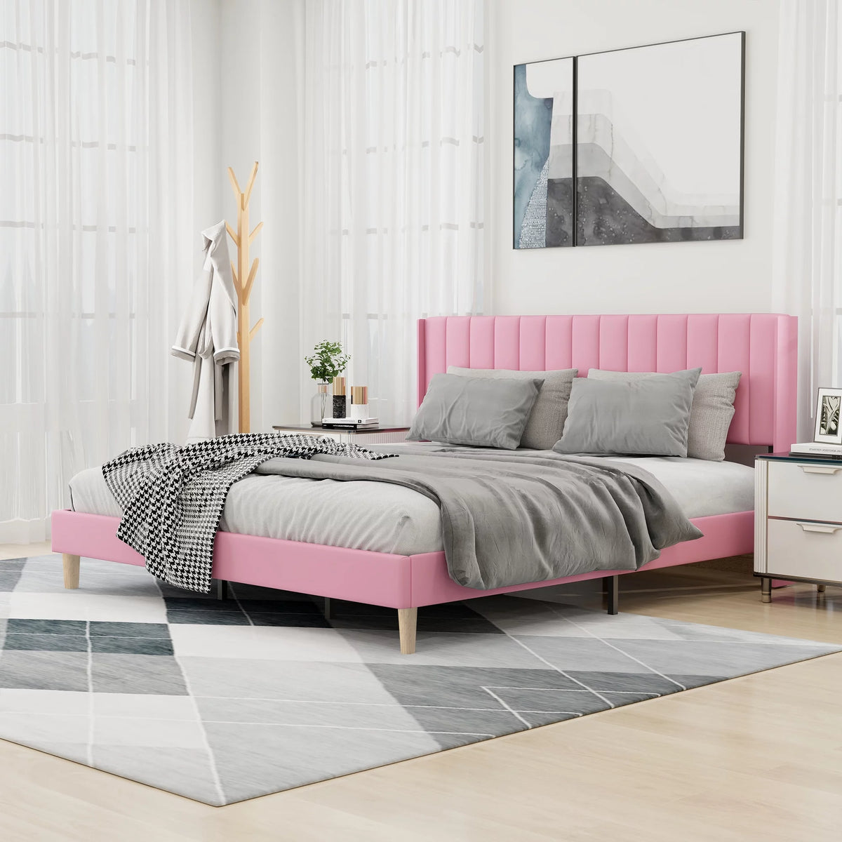 Twin Size Upholstered Platform Bed Frame E993