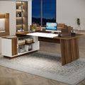 L-Shaped Executive Office Desk with Storage Cabinet and Shelves P923573