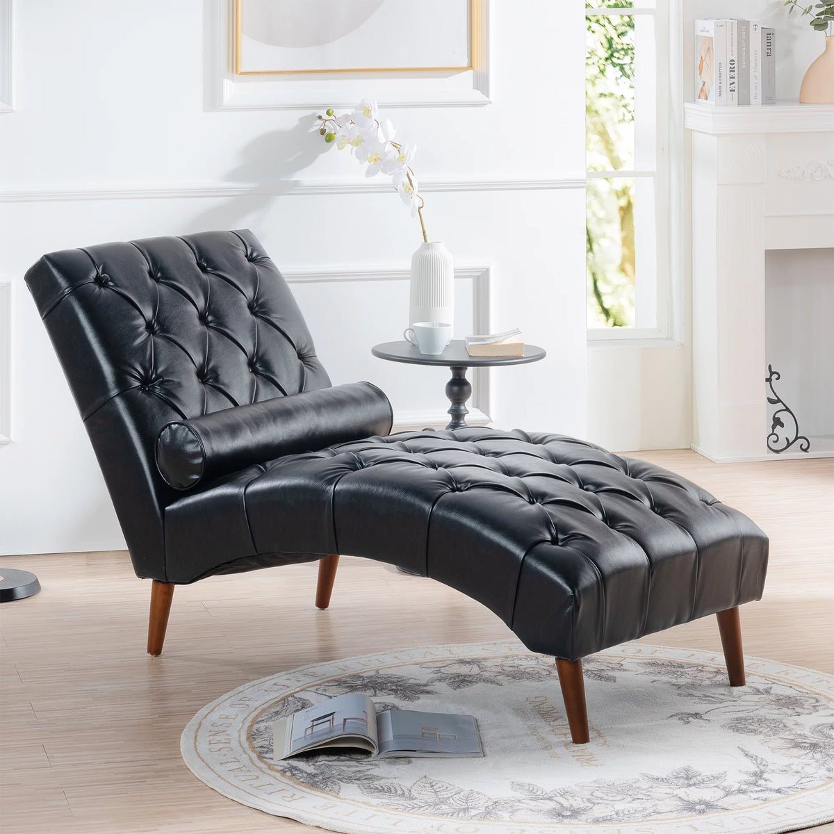 Faux Leather Button Tufted Chaise Lounge N361736