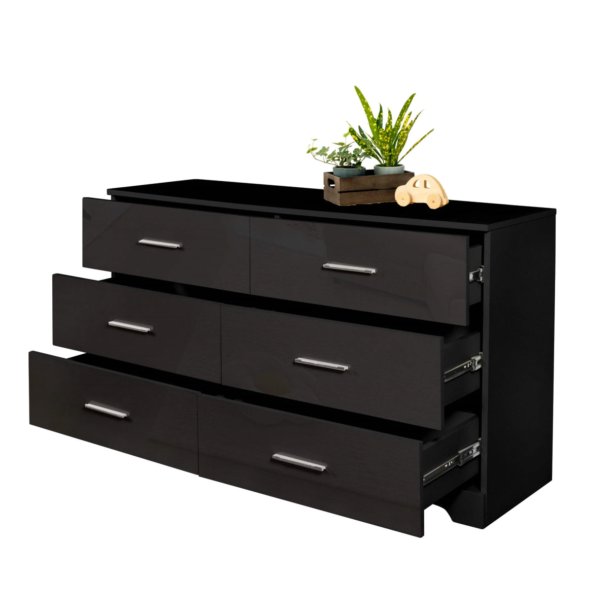 Black 6 Drawer Wood Dresser B90035