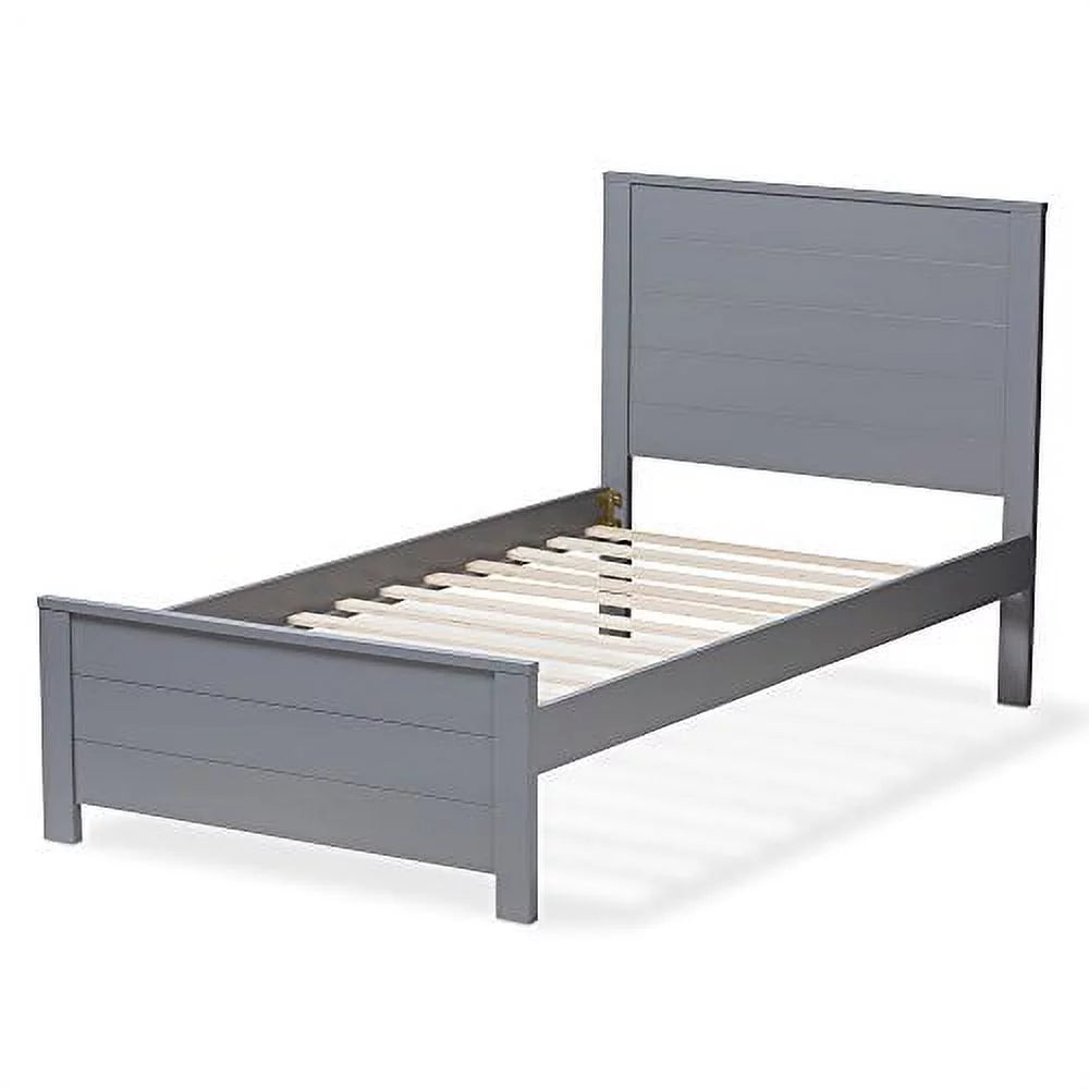 Grey-Finished Wood Twin Platform Bed J257