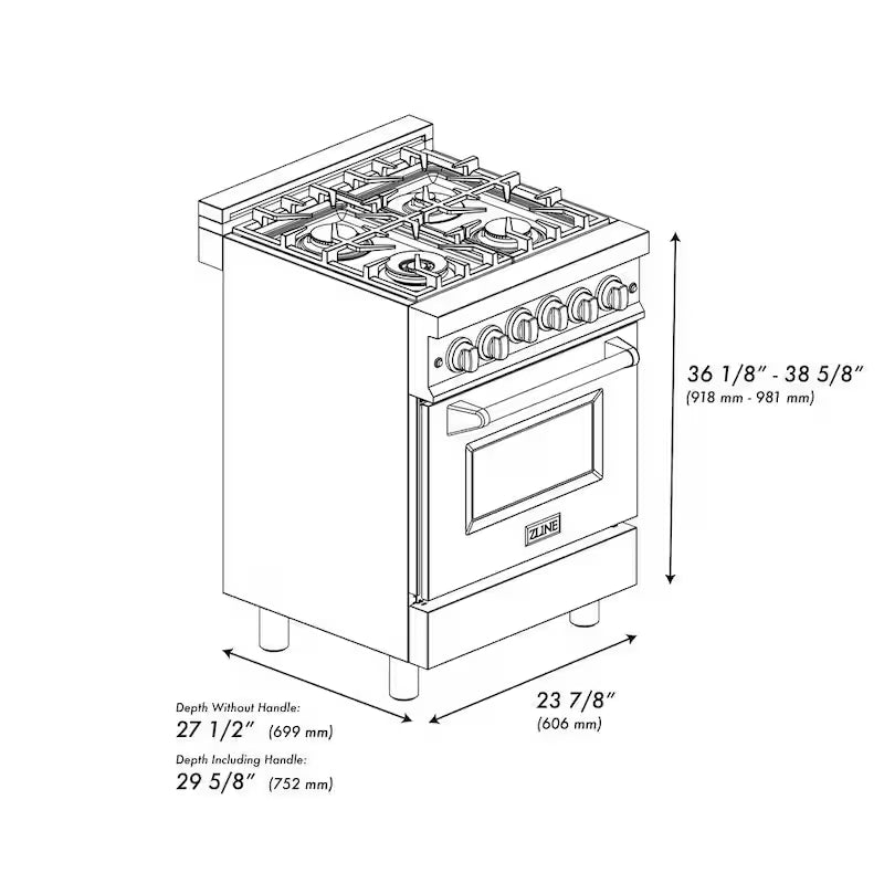 24 in. 4 Burner Single Oven Gas Range in Black Stainless Steel D45288