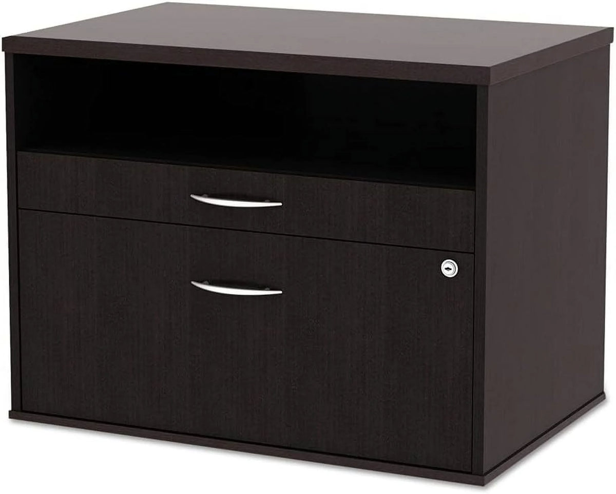 Espresso 2-Drawer 1 Shelf Low File Cabinet Credenza I765