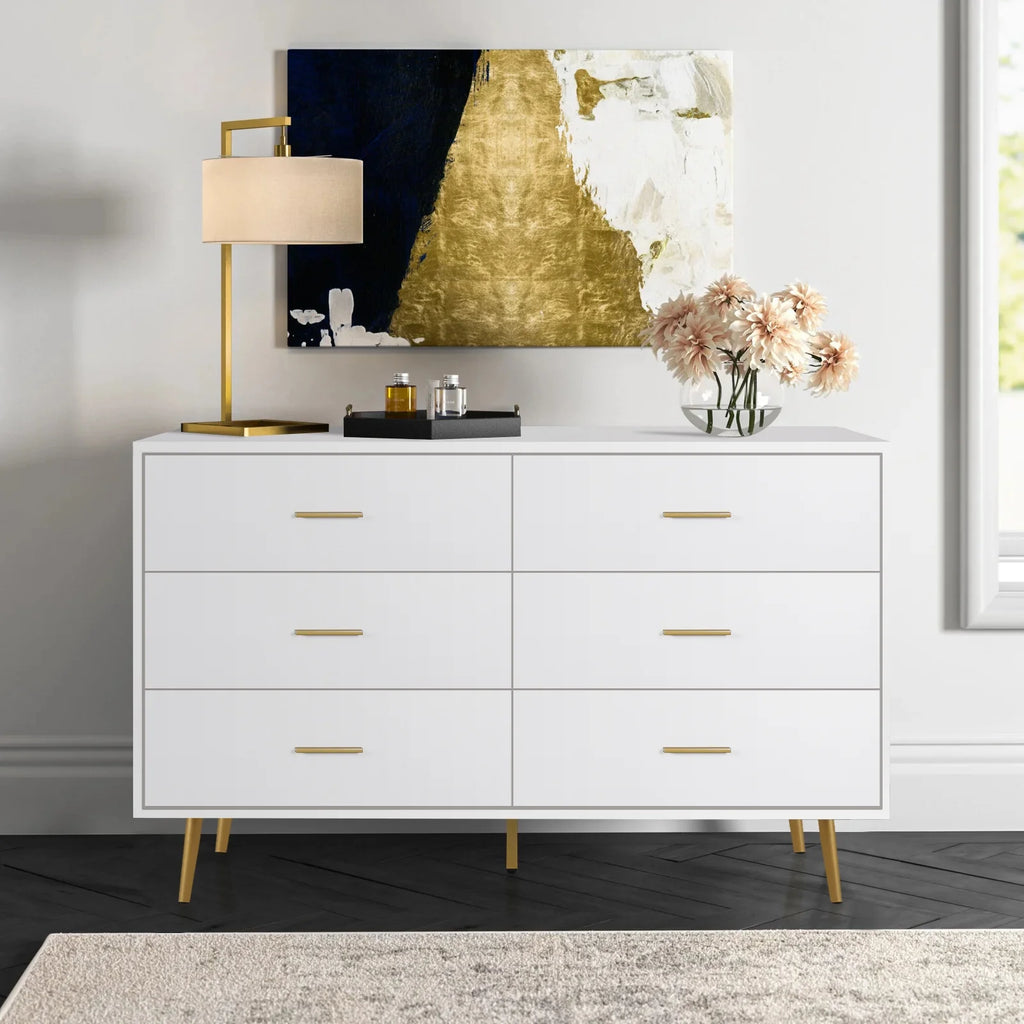 Wood 6 Drawer Dresser with Metal Handles M94382