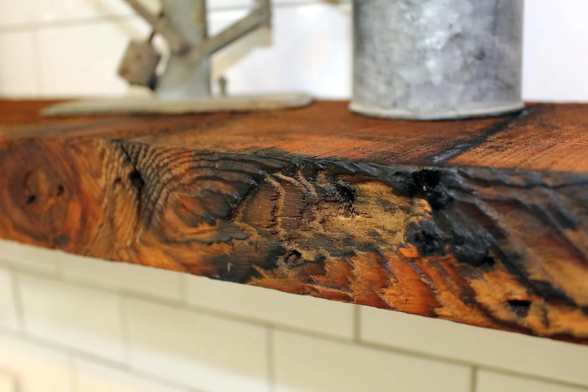 Reclaimed Wood Mantel Shelf with Steel Angle Brackets T214