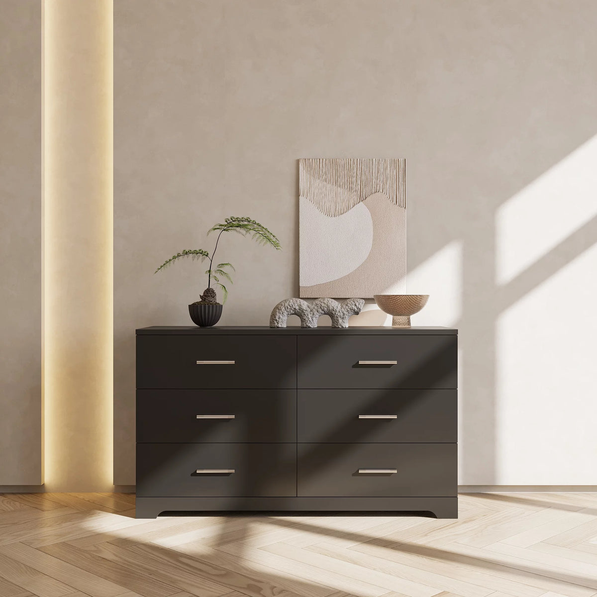 Black 6 Drawer Wood Dresser B90035