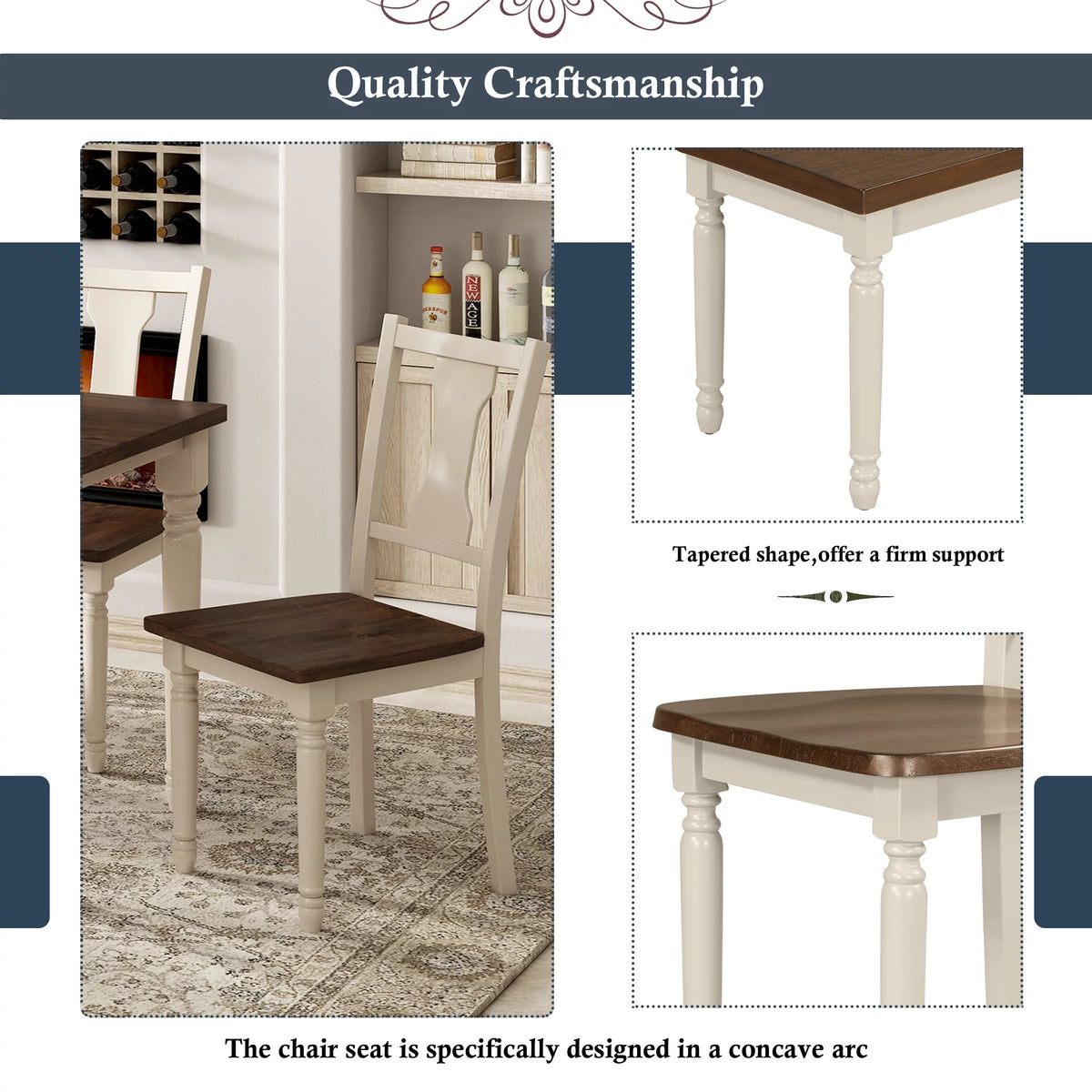 6-Piece Wooden Dining Table and 4 Chairs with Bench G498