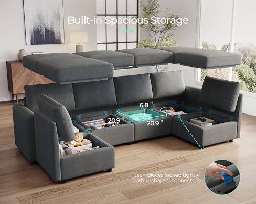 Dark Grey Modular Sectional Sofa with Storage J29523