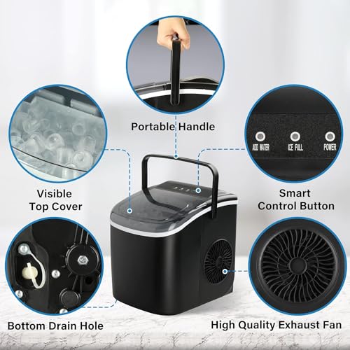 Portable Countertop Ice Maker with Ice Spoon and Basket D1190