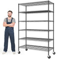 82" H X45 W X18 D 6 Tier Adjustable Metal Shelving with Wheels, Black U7062
