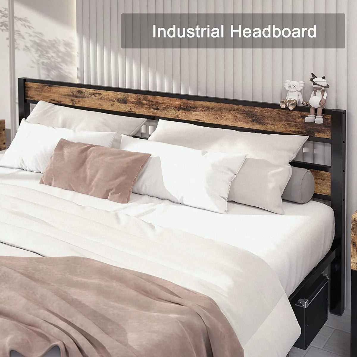 California King Rustic Brown Metal Bed Frame L5257