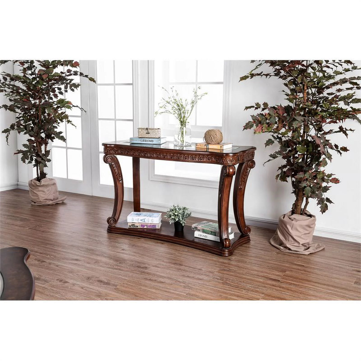 Dark Oak Wood Open Shelf Sofa Table P656
