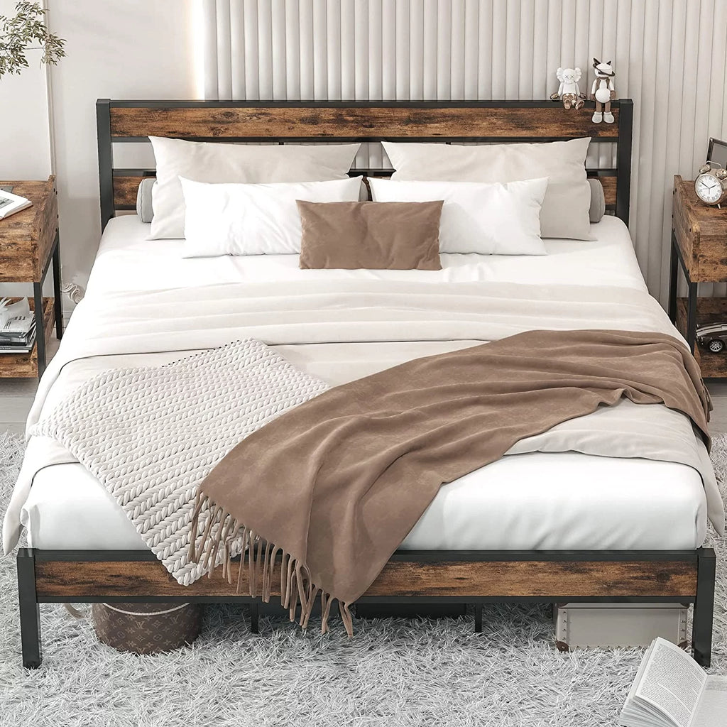 California King Rustic Brown Metal Bed Frame L5257