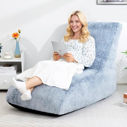 Extra-Large Grey Furry Memory Foam Bean Bag Chair K687679
