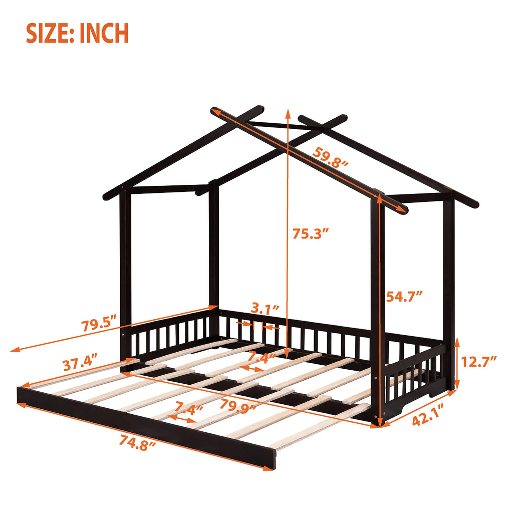 Twin Size Wooden House Bed with Trundle L97214
