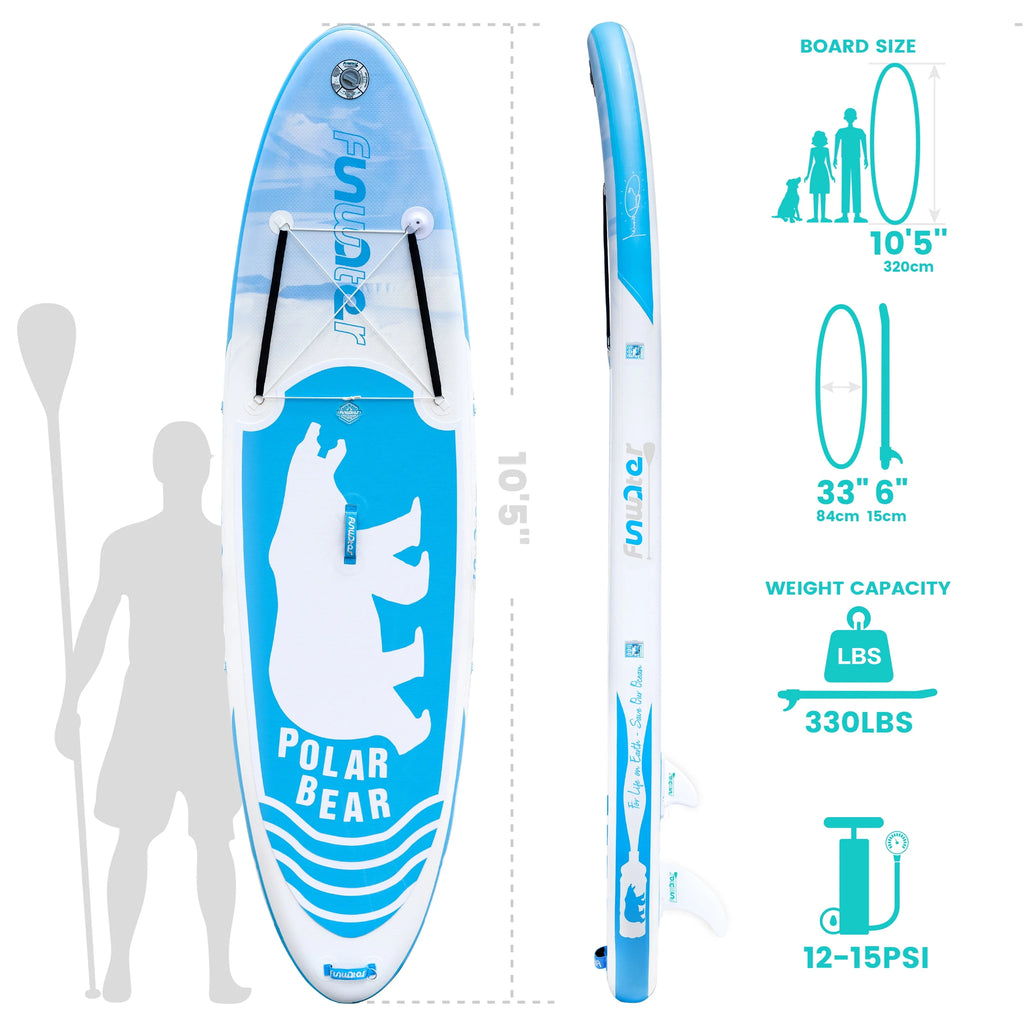 Inflatable Stand up Paddle Board 10'5''x33''x6'' Blue Polar Bear Pattern J418