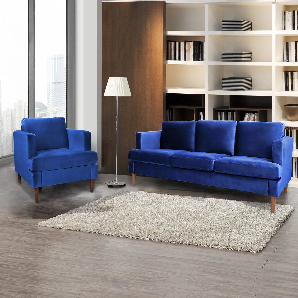 Blue Velvet 2 Piece Sofa Set F2128