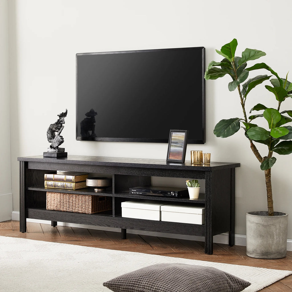 Black Wood TV Stand with 4 Cubby D25407